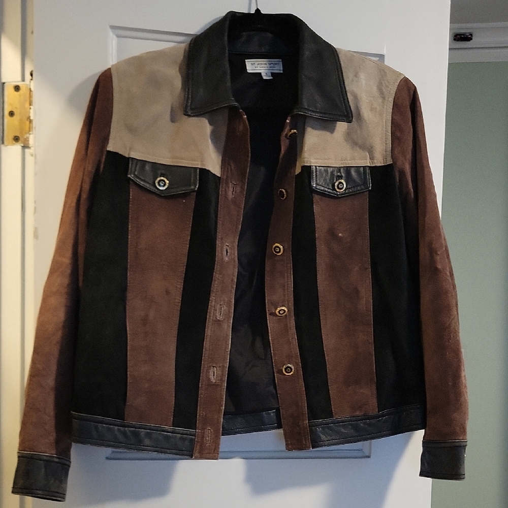 St John Suede Leather Multicolir Patchwork Jacket… - image 1